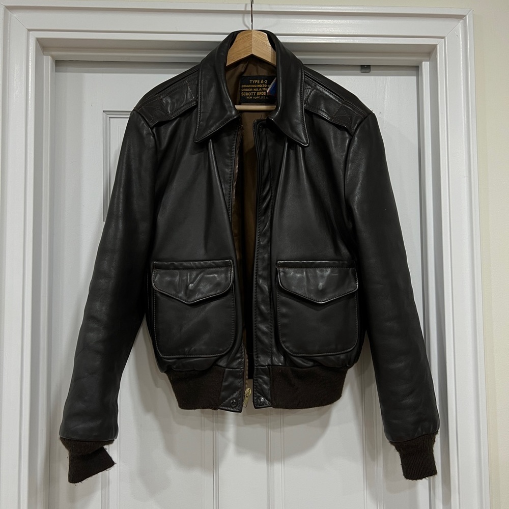 Schott Type A2 Leather Bomber Chocolate Brown Size 38